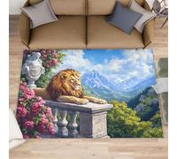 Lion Rugs Tapis de salon - Tapis de jardin et de cuisine - Tapis de jardin et de cuisine - Tapis de paysage européen pour salon, lavable, antidérapant et doux pour décoration d'intérieur