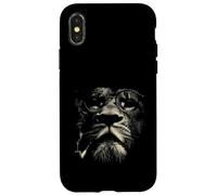 Lion Sage avec Lunettes et Pipe Félin Art Coque pour iPhone X/XS