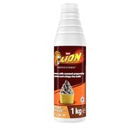 LION Sauce Cacao aux Eclats de Caramel et Billes de Riz Croustillantes - Prêt-à-l'Emploi - Topping, Nappage, Idéal pour les Desserts et Décorations - Bouteille Squeeze 1kg