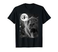 Lion, Selfie, Pleine Lune, sorcière Volante, forêt, Halloween T-Shirt
