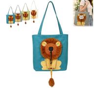 Lion-Shaped Pet Canvas Shoulder Bag, Portable Cat Carrier Tote (Blue,Large) | Soft Cat Carrier with Cotton Canvas Body, Adjustable Head Opening, Zippered Top and Dual Handles for Shoulder or Hand Carry