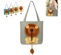 Lion-Shaped Pet Canvas Shoulder Bag, Portable Cat Carrier Tote (Gray,Large) | Soft Cat Carrier with Cotton Canvas Body, Adjustable Head Opening, Zippered Top and Dual Handles for Shoulder or Hand Carry