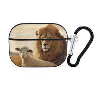Lion Sheep Coque rigide de protection complète contre les chutes avec porte-clés compatible avec AirPod Pro 2e/1ère génération, LED avant visible, noir