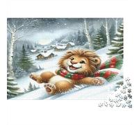 Lion Sledding Winter Challenging & Brainteasing Puzzle: Cute Lion in Winter Scarf for Adults & Kids Age 12 Years Up 52x38cm/1000pcs