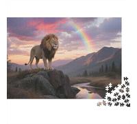 Lion Standing Mountain 1000Pc for The Whole Family: Lion Under Rainbow for Women, Gifts for Men & Adults 70x50cm/1000pcs