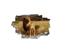 Lion Sticker Mural 3D Smashed Art Decor Nature Autocollants Muraux En Vinyle D'Art De Tatouage Mural Animal Pour Filles Enfants Chambre Pépinière Salon Autocollant Mural Maison Cadeau 80x120cm