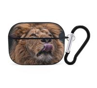 Lion Sticks Out Tongue Coque rigide de protection complète contre les chutes avec porte-clés compatible avec AirPod Pro 2e/1ère génération, LED avant visible, noir