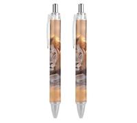 Lion Sunset Lot de 2 stylos à bille rétractables à encre noire 0,5 mm pour écriture lisse et prise de notes