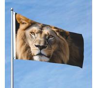 Lion sur fond noir et drapeaux de 90 x 60 cm avec œillets, mâts de drapeau de jardin personnalisés