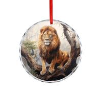 Lion sur une branche d'arbre - Ornements à suspendre en verre cristal pour décoration de sapin de Noël
