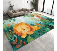 Lion Tapis 160x230 cm Forêt Animaux Facile d’Entretien très Grand Tapis Salon Lavable Flanelle pour Grand Salon Q-517