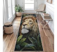 Lion Tapis de Couloir Feuilles Tropicales Tapis de Couloir Long 50 x 180 cm Passage Antidérapant Lavable en Machine D'entrée Chambre Salon Descente de Lit Poil Ras Rug Gv&t118