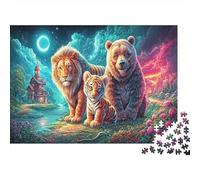 Lion Tiger Bear près de la rivière Jigsaw, 1000 Pièces Jeux Éducatifs, Faune Sauvage Décoration De Maison, Puzzle Défiant, Idéal en Cadeau 70x50cm/1000pcs