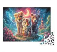 Lion, Tigre, Ours Cubs Ensemble Puzzle pour Adultes 1000 Pièces, Faune Sauvage Défi Éducatif, Idéal en Cadeau Et Décoration 38x26cm/1000pcs