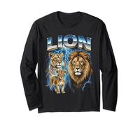 Lion Vintage 80s Retro Funny Africa Lion 90's Hommes Femmes Manche Longue