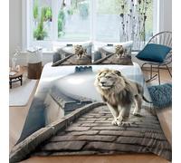 Lion Walking Parure de Lit Hypoallergique Microfibre 3 pièces Imprimé en 3D Mystique Montagne scène Ensemble De Literie avec Taie d'oreiller Ultra Douce for Garçons Filles Single（135x200cm）