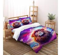 Lion Zodiac Ensemble De Literie Animals Housse De Couette Microfibre 3 Pièces Adulte Enfant -2 Taie d'oreiller(50 * 75) King（220x240cm）