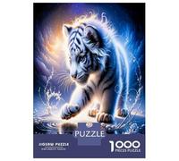 Lionceau Blanc Tigre 1000 Pièces Puzzle Majestic Beauté Sauvage Puzzle Premium Carton Solide - DIY Familial Amusant, Belle Déco, Cadeau D’Anniversaire Parfait pour Les Enfants 38x26cm/1000pcs