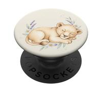 Lionceau endormi - Aquarelle Florale Mignonne - Animal de Safari PopSockets PopGrip Adhésif