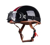 LIONCIANO Casque Moto Demi-Jet Homme Casque Semi-Ouvert Casque Jet Urbain Casque Moto Et Scooter Compact Femme Adulte (Noir Rayé avec des Lunettes)