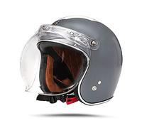 LIONCIANO Casque Moto Demi-Jet Homme Dot/ECE Homologué Casque Semi-Ouvert Casque Jet Urbain Casque Moto Et Scooter Compact Femme Adulte Anti Scratch Visiere(Gris Givré, XL58-59cm)