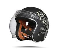 LIONCIANO Casque Moto Demi-Jet Homme Dot/ECE Homologué Casque Semi-Ouvert Casque Jet Urbain Casque Moto Et Scooter Compact Femme Adulte Anti Scratch Visiere(Volant Porte-Bonheur Noir Mat, M54-55cm)