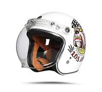 LIONCIANO Casque Moto Demi-Jet Homme Dot/ECE Homologué Casque Semi-Ouvert Casque Jet Urbain Casque Moto Et Scooter Compact Femme Adulte Anti Scratch Visiere(Grand Chien Blanc Brillant, XXL60-61cm)
