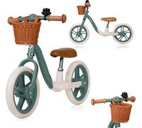 Lionelo Alex Plus Vélo de course pour enfants jusqu'à 30 kg Selle et guidon réglables 12 pouces Eva roues en mousse Panier et cloche Vert