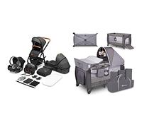 LIONELO Amber 3 in 1 poussette multifonctionnellle, landau, ensemble poussette avec siège sport et nacelle fixe, moustiquaire, couvrir (Gris fonce) & Sven Plus boîte 2 en 1 lit bébé, table à langer