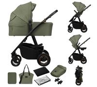 LIONELO Amber Plus - Poussette 2-en-1 0 à 4 ans jusqu'à 22 kg avec baignoire, dossier réglable, harnais 5 points, grandes roues 360o, housse XXL, landau (Green)