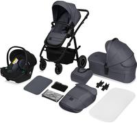 Lionelo Amber Plus - Poussette combinée 3 en 1 - Set sportif, siège, nacelle fixe, siège auto, sac, moustiquaire, habillage pluie - Grey Graphite
