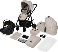 Lionelo Amber Plus - Poussette combinée 3 en 1 - Set sportif, siège, nacelle fixe, siège auto, sac, moustiquaire, habillage pluie - Beige Sand