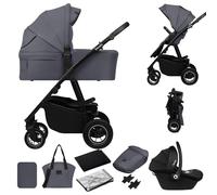 LIONELO AMBER PLUS poussette multifonctionnelle 3 en 1 de 0 à 4 ans jusqu'à 22 kg avec nacelle XL, siège auto jusqu'à 13 kg, dossier réglable, grandes roues tout-terrain 360o, capote XXL (Grey)