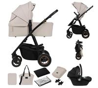 LIONELO AMBER PLUS poussette multifonctionnelle 3 en 1 de 0 à 4 ans jusqu'à 22 kg avec nacelle XL, siège auto jusqu'à 13 kg, dossier réglable, grandes roues tout-terrain 360o, capote XXL (Beige)