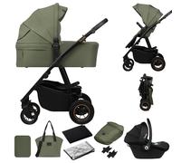 LIONELO AMBER PLUS poussette multifonctionnelle 3 en 1 de 0 à 4 ans jusqu'à 22 kg avec nacelle XL, siège auto jusqu'à 13 kg, dossier réglable, grandes roues tout-terrain 360o, capote XXL (Green)