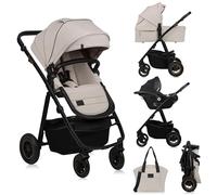 LIONELO AMBER PLUS poussette multifonctionnelle 3 en 1 de 0 à 4 ans jusqu'à 22 kg avec nacelle XL, siège auto jusqu'à 13 kg, dossier réglable, grandes roues tout-terrain 360o, capote XXL