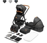 Lionelo Amber Poussette combinée 2 en 1, Set avec siège sportif, nacelle fixe, sac, moustiquaire, housse feuille de pluie - Dark Grey