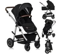 Lionelo Amber Poussette combinée 2 en 1, Set avec siège sportif, nacelle fixe, sac, moustiquaire, housse feuille de pluie -Black Silver