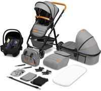 Lionelo Amber - Poussette combinée 3 en 1 - Set sportif, siège, nacelle fixe, siège auto, sac, moustiquaire, habillage pluie - Grey Stone