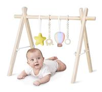 Lionelo Anis Arche de Jeu Bébé en Bois - Baby Gym Montessori avec Jouets Sensoriels Amovibles, Structure Pliable et Légère, Développement Sensoriel et Coordination, Dès la Naissance, Idée Cadeau
