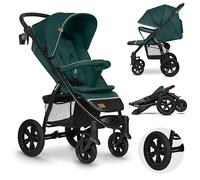 LIONELO Annet Tour poussette canne universelle jusqu'à 22 kg, réglage du dossier jusqu’à la position allongée, roues sans entretien, auvent imperméable XXL, ceintures à 5 points (vert)