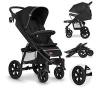 LIONELO Annet Tour poussette canne universelle jusqu'à 22 kg, réglage du dossier jusqu’à la position allongée, roues sans entretien, auvent imperméable XXL, ceintures à 5 points (noir)