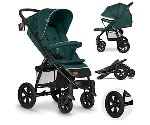 LIONELO Annet Tour poussette canne universelle jusqu'à 22 kg, réglage du dossier jusqu’à la position allongée, roues sans entretien, auvent imperméable XXL, ceintures à 5 points (vert)