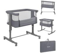 lionelo Aurora 3 en 1 Lit bébé jusqu'à 9 kg Cododo, Berceau Réglage de la Hauteur et de l’Inclinaison du Matelas 4 roulettes avec Freins Matelas Ergonomique Sac (Grey Monument)