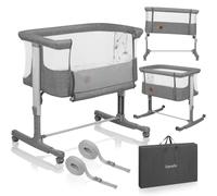 Lit bébé 3en1 LIONELO Aurora - Réglable en hauteur et inclinaison - Matelas et sac inclus - Gris