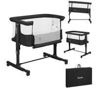 lionelo Aurora 3 en 1 Lit bébé jusqu'à 9 kg Cododo, Berceau Réglage de la Hauteur et de l’Inclinaison du Matelas 4 roulettes avec Freins Matelas Ergonomique Sac (Gris)