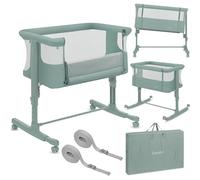 lionelo Aurora 3 en 1 Lit bébé jusqu'à 9 kg Cododo, Berceau Réglage de la Hauteur et de l’Inclinaison du Matelas 4 roulettes avec Freins Matelas Ergonomique Sac