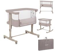 lionelo Aurora 3 en 1 Lit bébé jusqu'à 9 kg Cododo, Berceau Réglage de la Hauteur et de l’Inclinaison du Matelas 4 roulettes avec Freins Matelas Ergonomique Sac (Beige)