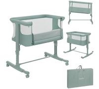 lionelo Aurora 3 en 1 Lit bébé jusqu'à 9 kg Cododo, Berceau Réglage de la Hauteur et de l’Inclinaison du Matelas 4 roulettes avec Freins Matelas Ergonomique Sac (Green)