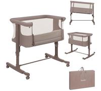LIONELO Aurora 3 en 1 Lit bébé jusqu'à 9 kg Cododo, Berceau Réglage de la Hauteur et de l’Inclinaison du Matelas 4 roulettes avec Freins Matelas Ergonomique Sac (Beige Taupe)